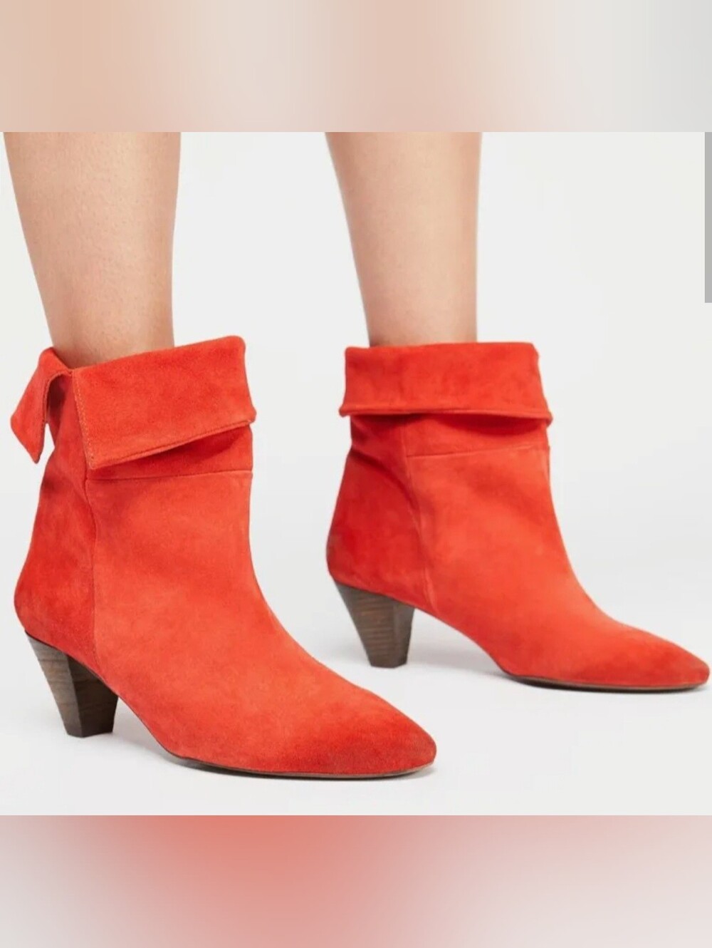 Free People Adella Red/Orange Suede Fold-Over Ankle Boots